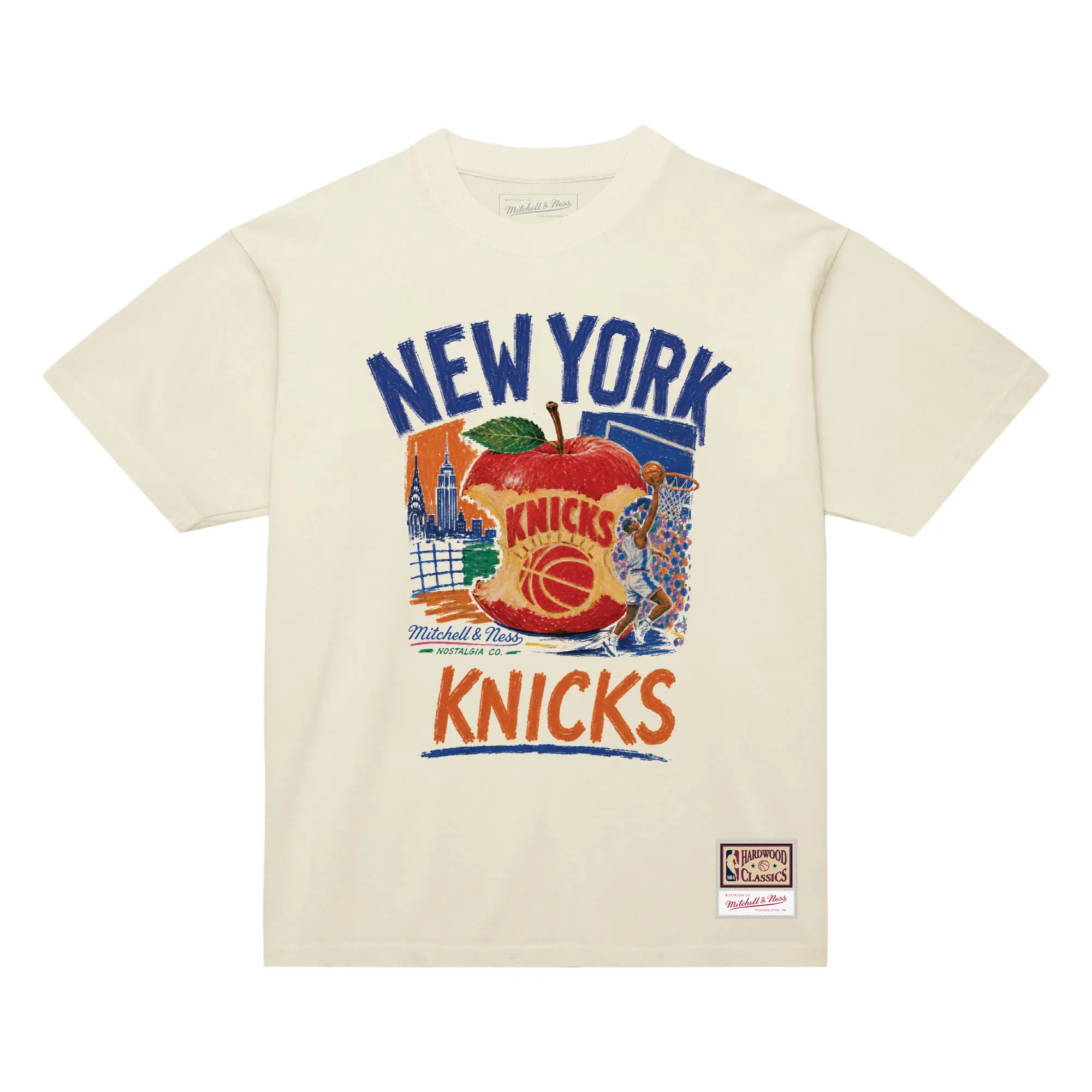 New York Knicks Black Concrete Apple T-Shirt - Vintage NBA Graphic Tee, Mitchell & Ness