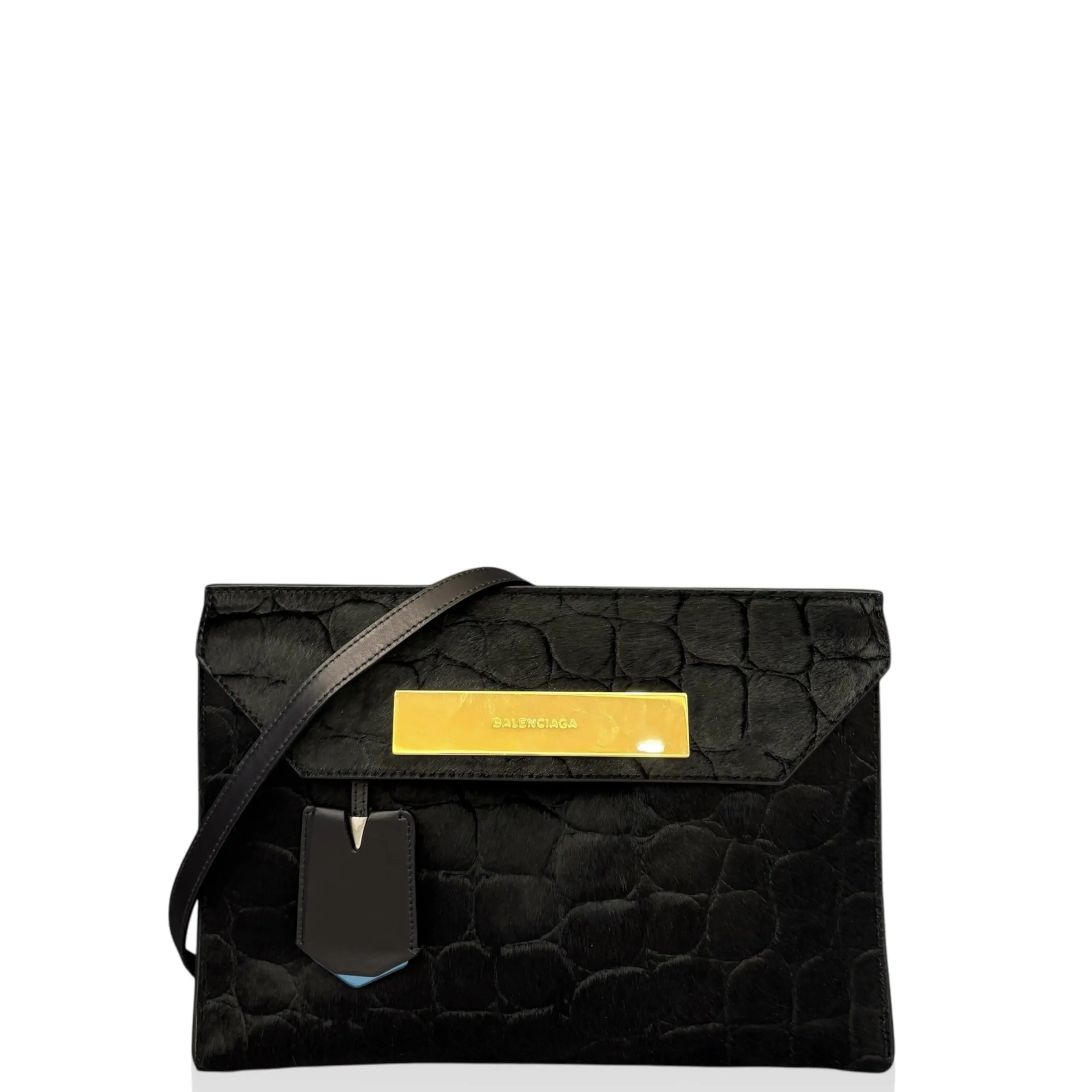 Pre-owned Balenciaga Leather Shoulder Bags Embossed Flap Bag Pony Hair Black (xj050726a2)