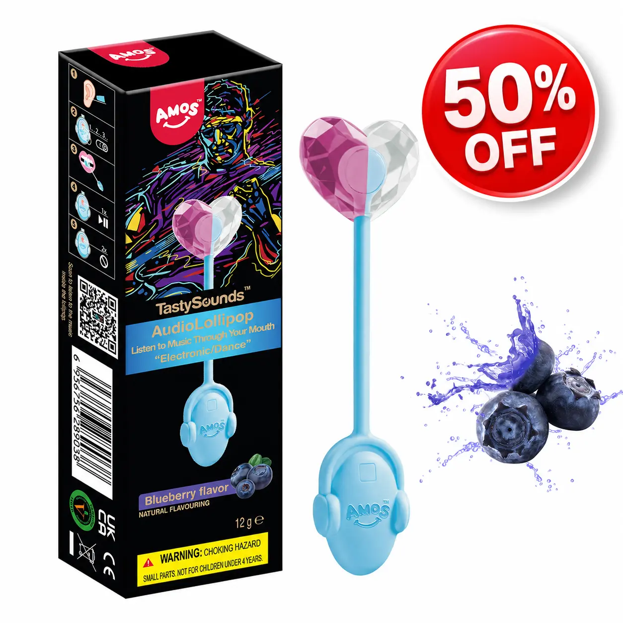 (50% OFF)AMOS TastySounds Paleta Dulce con Audio en Forma de Corazón – Caramelo Musical Sabor Fresa y Frutos Rojos, Dulce Creativo y Romántico, Regalo Sorpresa Envuelto Individualmente-MX