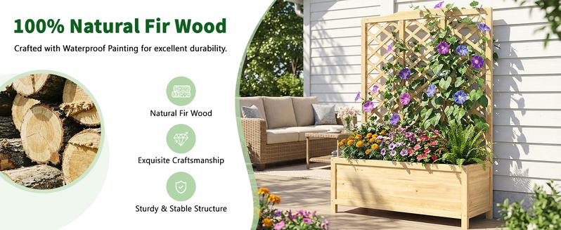 Lilypelle Raised Garden Bed with Trellis, 30" L x 16" W x 59" H / 44" L x 16" W x 59" H, Elevated Wooden Planter Box for Climbing Plants, Freestanding Outdoor Garden Box for Patio, Backyard, and Balcony Décor