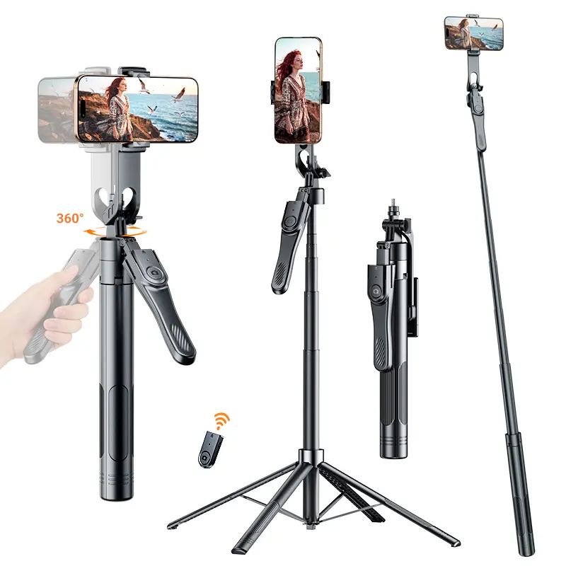 INFOJIFA 2026 New Upgraded All-in-1 360° Selfie Stick Mobile Accessory with 4-Legged Adjustable Tripod, Anti-Shock Gimbal, 1.8m Extendable Aluminum Alloy Body, Wireless Remote, Compact Silicone Button, for Vlogging, iPhone 17/16/15/14 & Android Phones, Ac