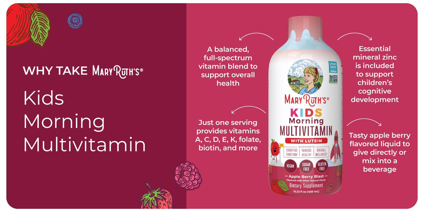 MaryRuth's Kids Liquid Morning Multivitamin - Multivitamin for Kids - Immune Support Supplement - Overall Health - Delicious - Vegan - 30-180 Servings