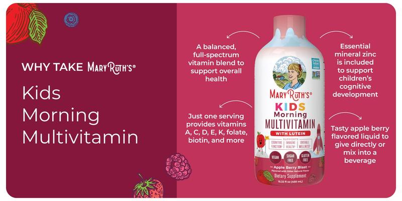 MaryRuth's Kids Liquid Morning Multivitamin - Multivitamin for Kids - Immune Support Supplement - Overall Health - Delicious - Vegan - 30-180 Servings