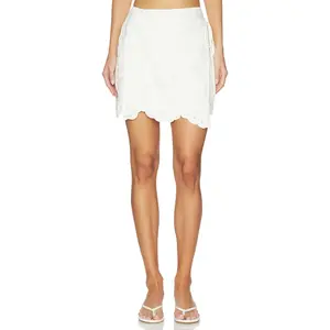 SIMKHAI Delaney Embroidered Linen Mini Skirt in Ivory