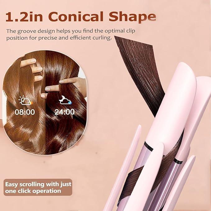 【2026】Automatic Hair Curling Iron with 4 Temperature & 3 Timer, Automatic Shut-Off, Anti-Scald, Anti-Tangle Rotating Curling Wand for Hair Styling, Pink