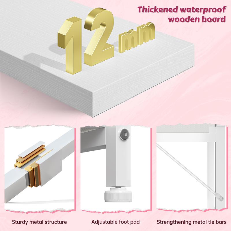 【Vanity & Computer Desk】31.5'' Gaming Desk with LED Lights in Dorm & Tiny home,Computer desk with 2 Storage Drawers,Home Office Desk with Side Pocket & Ergonomic Monitor Stand,Writing Table with Anti-Tip Design, Nice gift for Women and Teens