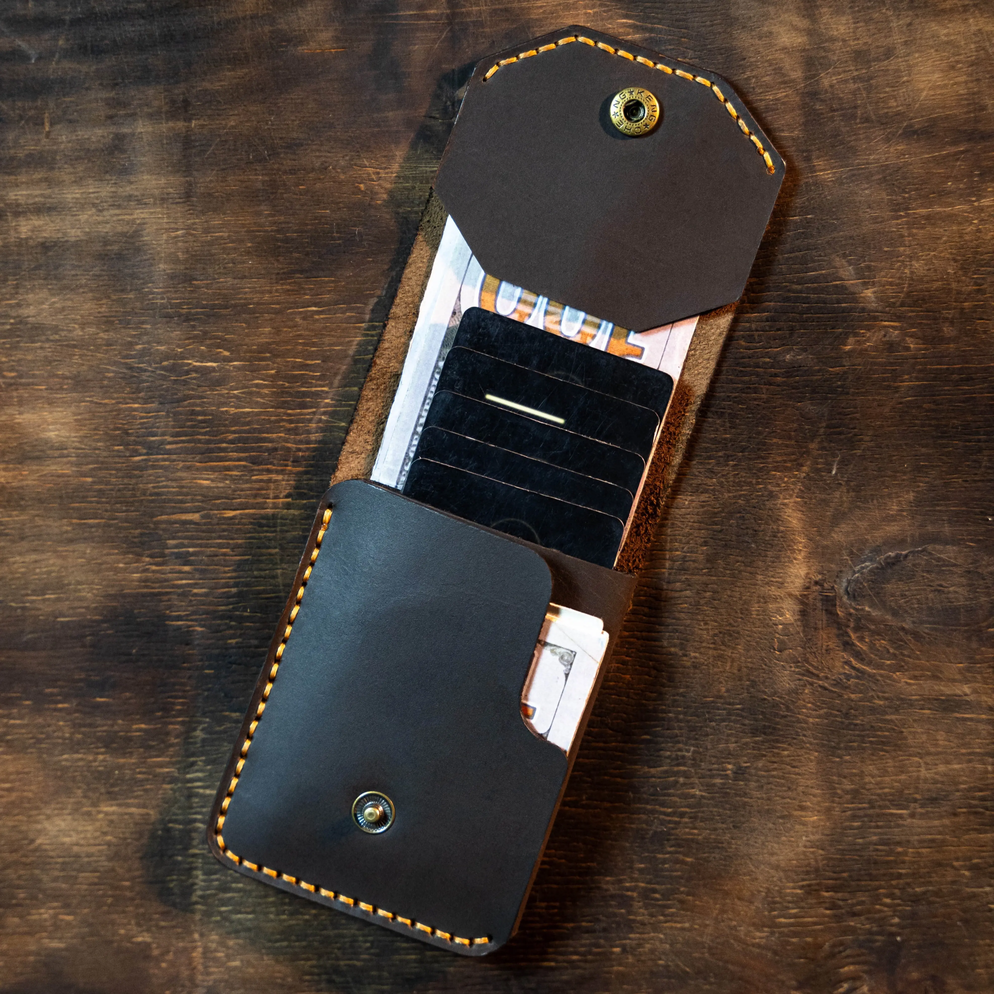 Handmade Leather Wallet With Flap Button Closure Hand Stitched Leather Card Holder Burnished Edges Pull Up Leather 8 to 9 Bill & 6 to 8 Cards Best Gift For Him Anniversary Gift For Husband Halloween Gift