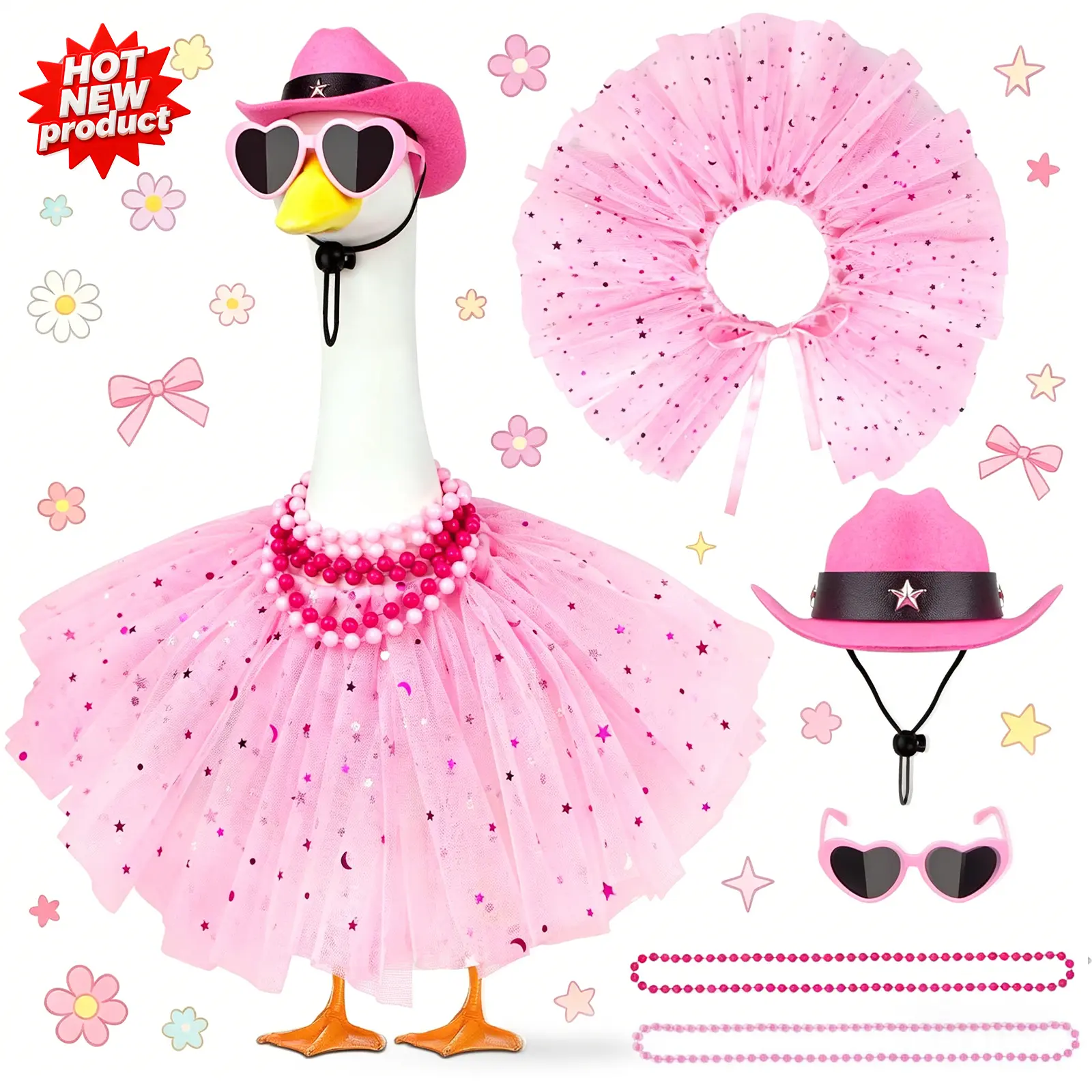 23 inches Princess Porch Goose Outfits Summer Goose Clothes Cute Goose Outfit with Tutu Saree Costume Fits for Outdoor Garden Lawn Art Decor