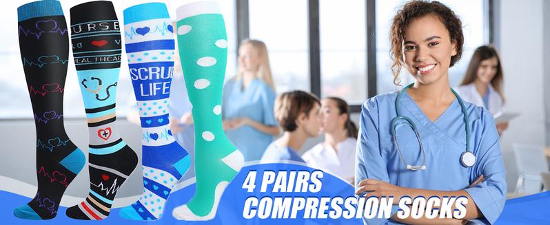 8 Pairs Compression Socks for Women & Men, Fashionable  Knee-High Socks for Walking, All Seasons,Unisex, Support Sock