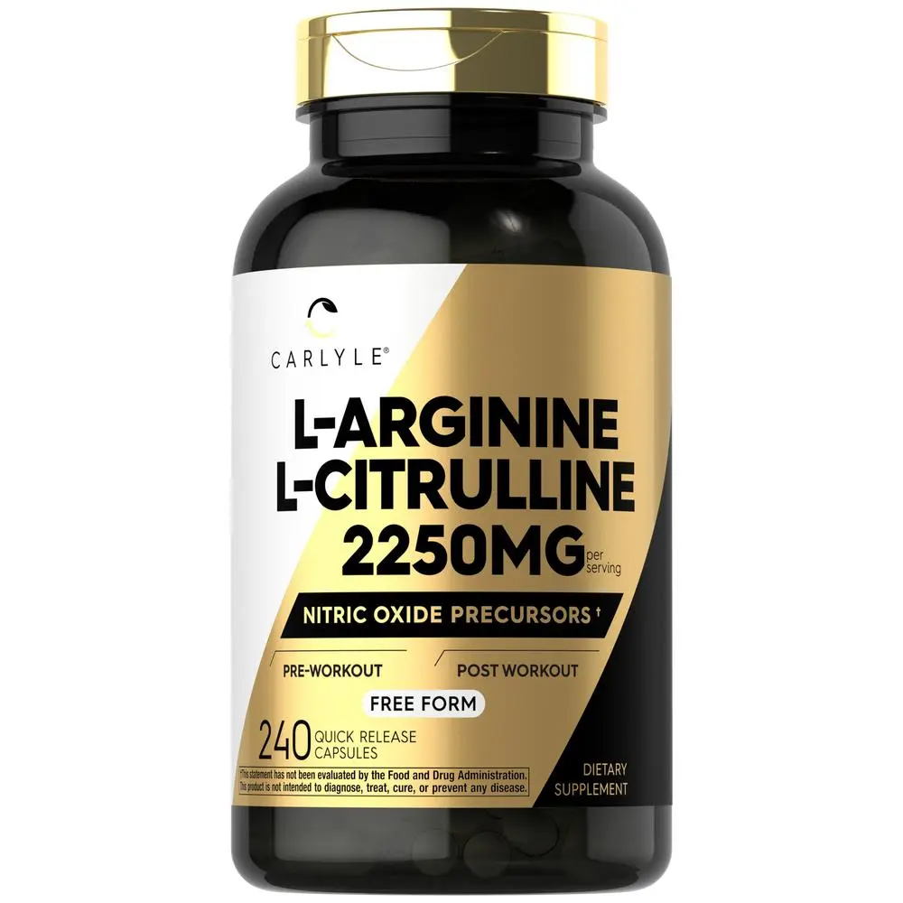 Carlyle L-Arginine L-Citrulline Supplement | 2250mg | 240 Capsules | Nitric Oxide Precursors | Free Form | Non-GMO & Gluten Free