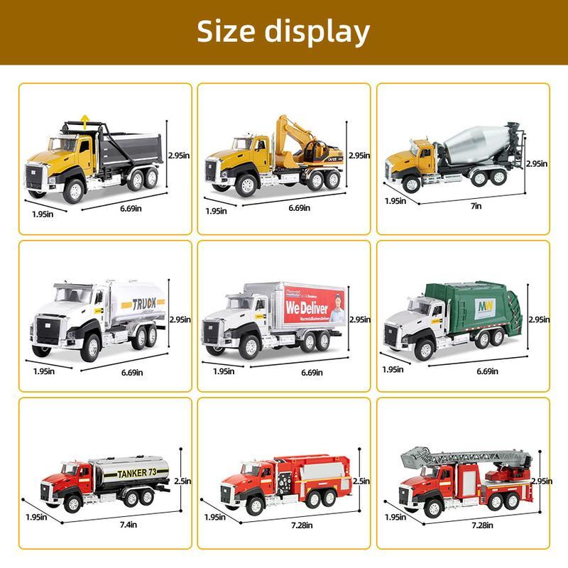 3-in-1 1:50 Die-Cast Metal Model Car Set Construction Vehicles City Traffic Trucks Fire Engines Ideal Gift for Kids