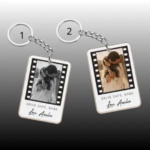 Personalized Drive Safe Babe Photo Film Acrylic Keychain, Couple Keepsake, Romantic Style