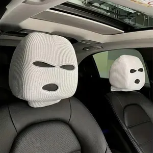 2 PCS Car Headrest Cover, Funny Face Mask Auto Front Seat Head Rest Protector, Personalized Ski Mask Seat Cover Headrest Trim，Winter Full Face Mask Cover for Winter Outdoor Sports