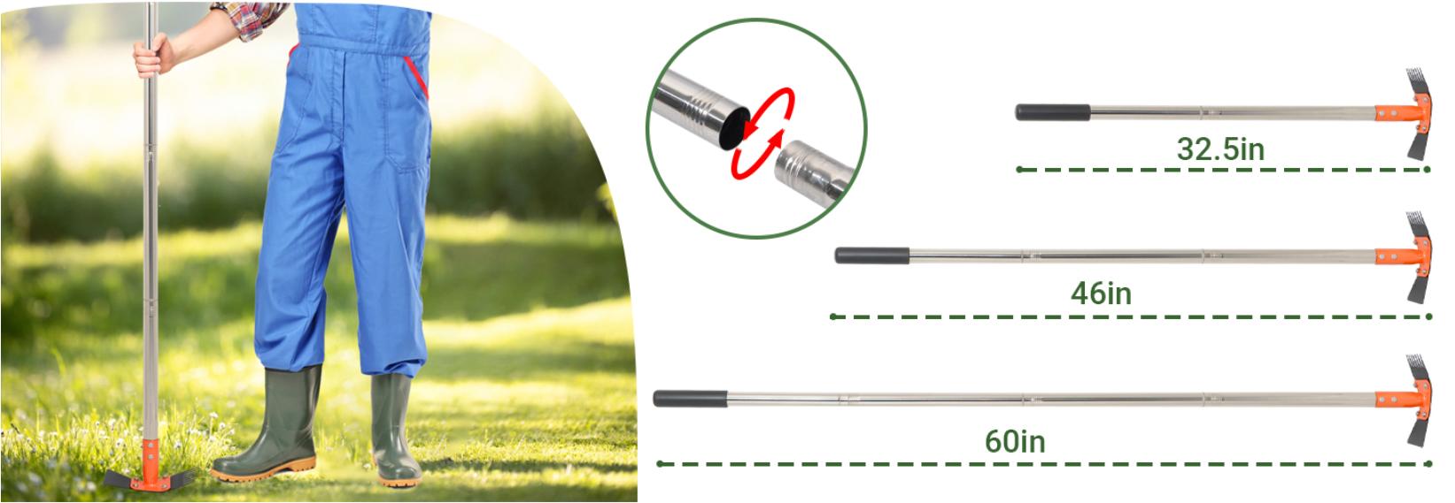 CKLT 2-in-1 Garden Hoe and Weed Puller Rake 60 Inch Adjustable Long Handle Weeding Tool with Dual Functionality for Efficient Gardening