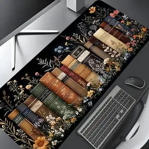 Floral Book  Pattern Desk Mat, Rectangle Gaming Desk Mat, Non-slip Rubber Pad, Desktop Decoration Protection Pad for Home, Office, Laptop, Desktop Computer, Office Desk  Poccessories