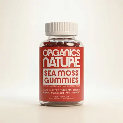 Irish Sea Moss Gummies with Bladderwrack & Burdock Root, Berry Flavor Wellness Supplement