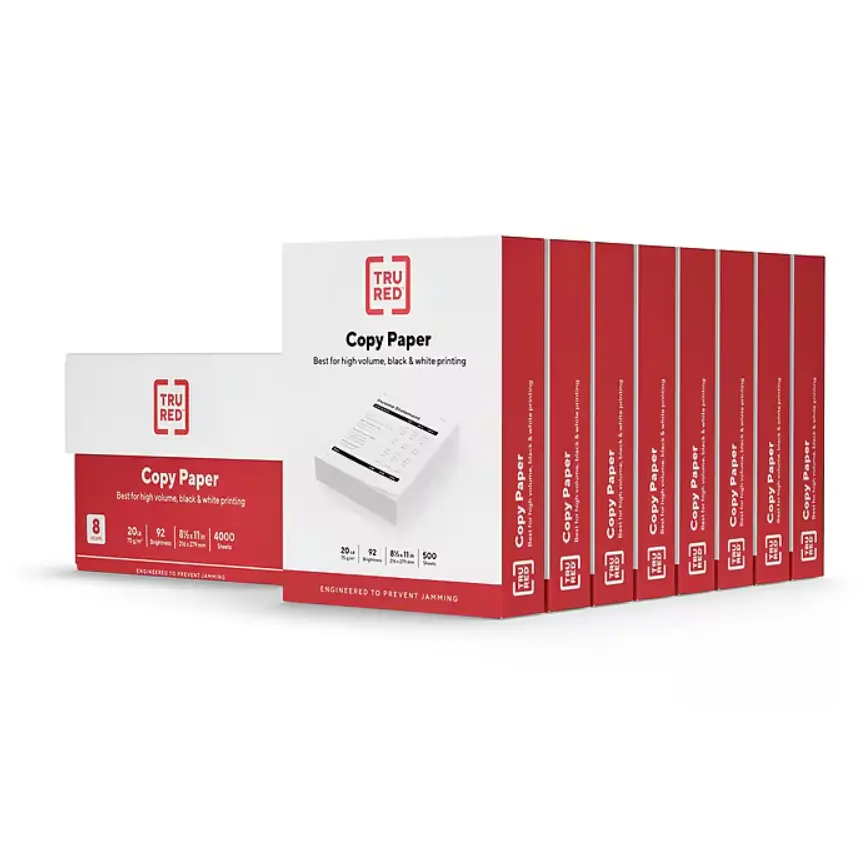 TRU RED 8.5" x 11" Copy Paper, 20 lbs., 92 Brightness, 500 Sheets/Ream, 8 Reams/Carton (TR59702)