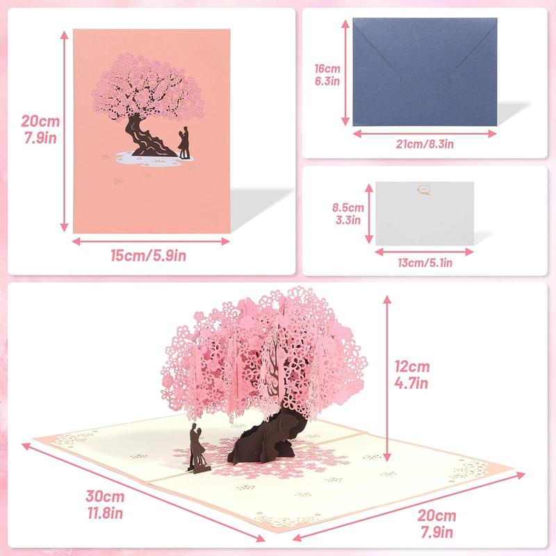 【Valentine’s Day Gift】3D Lovers Under Cherry Blossom Tree Pop-Up Card, Handmade Paper-Cut Greeting Card for Parties, Gifts & Romantic Weddings, Creative 3D Love Valentine’s Card, Holiday Gift