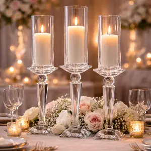 Crystal Glass Candle Holders 6 PCs 21 20 19 Tall for Weddings Formal Events Elegant Home Decor