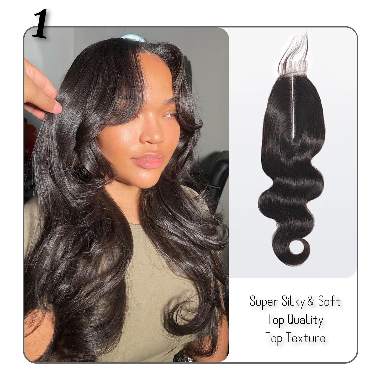 [Wequeen] Upgrade 2x6 4x4 Body Wave Straight Human Hair HD Transparent Lace Closure #1B Natural Black 12-20inch