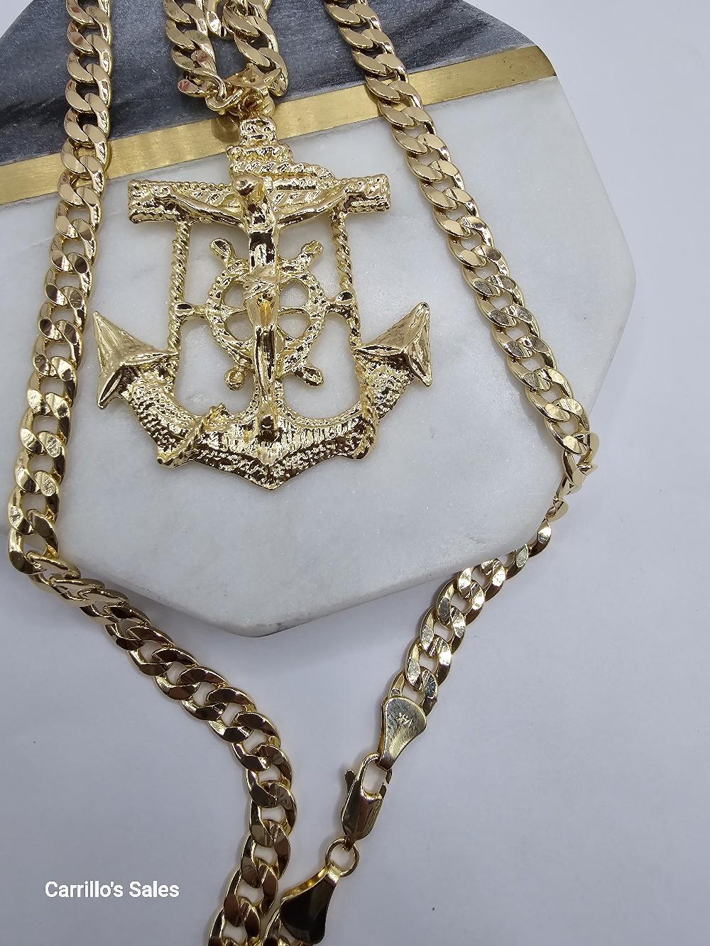 CHRIST ON THE CROSS Cuban link necklace style gold-plated 24"inches