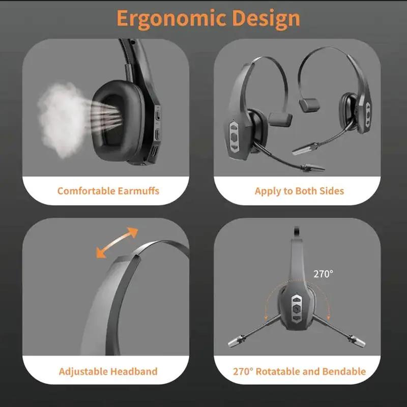 Trucker Bluetooth Headset Wireless with Mic Dual Noise Cancelling Microphone PC for Cell Phones Computer Audio Headphone Dual-Mic high quality eradphone travel work laptop pc cellphone gear Button Electronic Earbuds ipx5 waterproof audio earbuds portable
