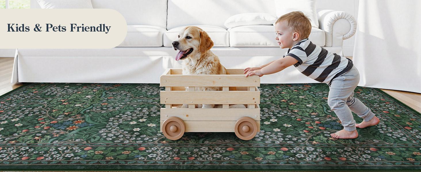 Lahome Floral Area Rugs, Soft Washable Rugs for Living Room Bedroom, Boho Non-Slip Forest Large Throw Carpet for Farmhouse Dining Room Office