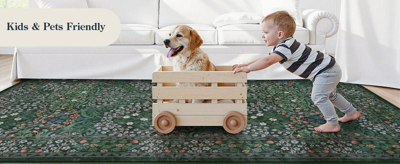 Lahome Floral Area Rugs, Soft Washable Rugs for Living Room Bedroom, Boho Non-Slip Forest Large Throw Carpet for Farmhouse Dining Room Office