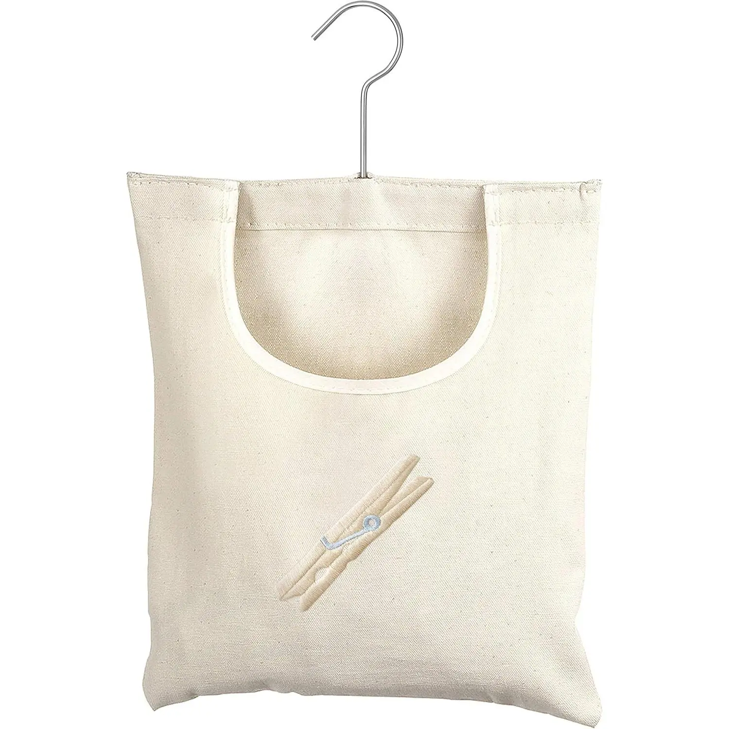 Whitmor Classic Durable Canvas-Cotton Laundry Bag - 10.5x12.5in, Rust-Resist 360-Degree Rotatable Steel Hook, Hangable Home Organizer, Quick Pin Access, Holds 200+ Items, Line-Dry Easy Clothespin Bag