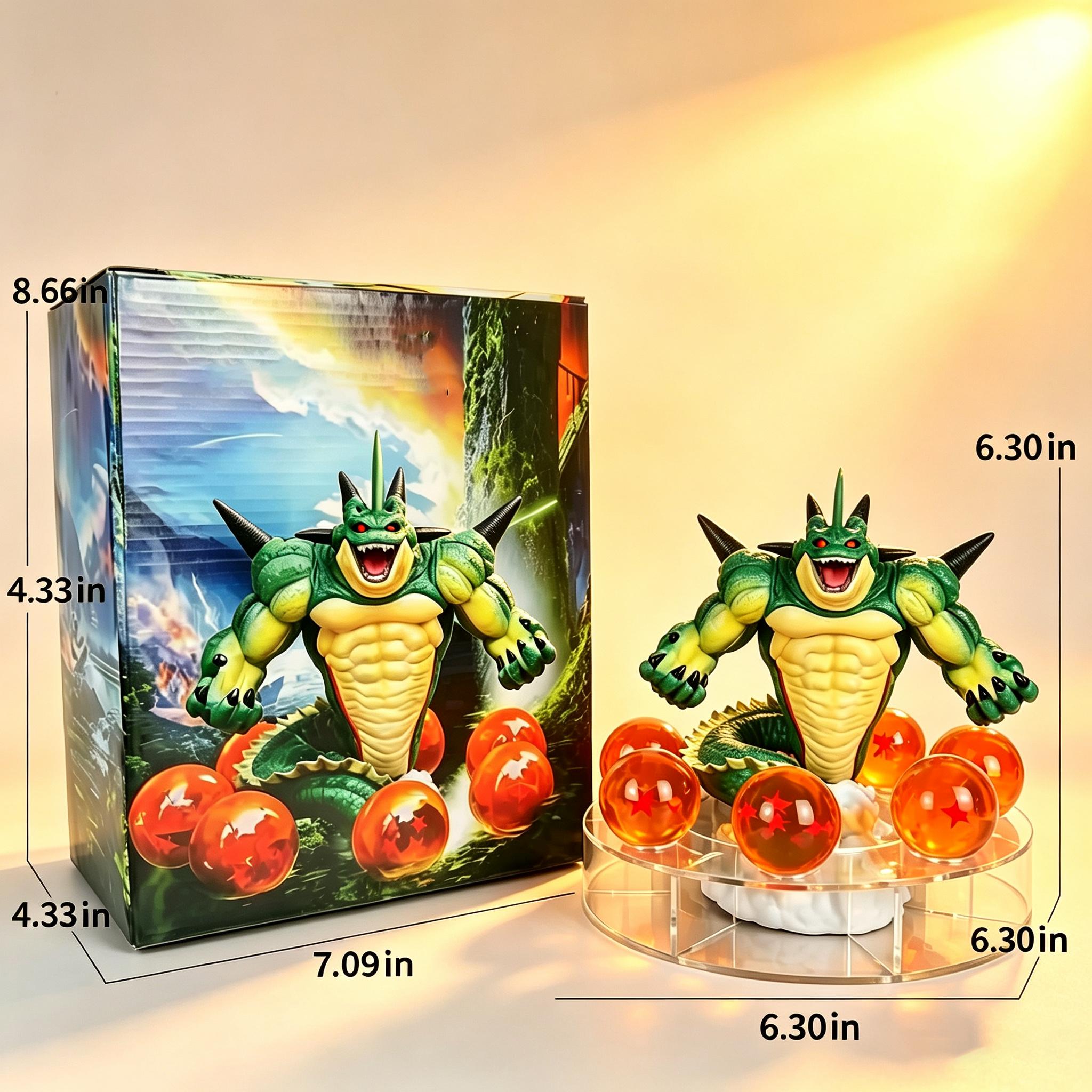DBZ Resurrection Dragon Collectible Statue Set, 7 Star Transparent Spheres + Display Stand, Anime Figure Home Desk Decor Gift for Collectors.