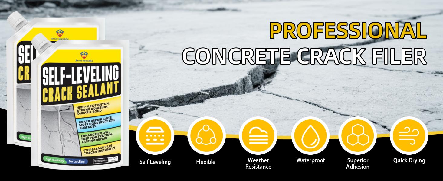 Archi Republic Professional Concrete Filler & Sealant - 17.6 oz Quick-Drying, Strong Adhesion, Waterproof Adhesive with Outdoor Elastic Crack Fit, Self-Leveling Patch Spackling Paste for Driveway Repair, Enhances Durability