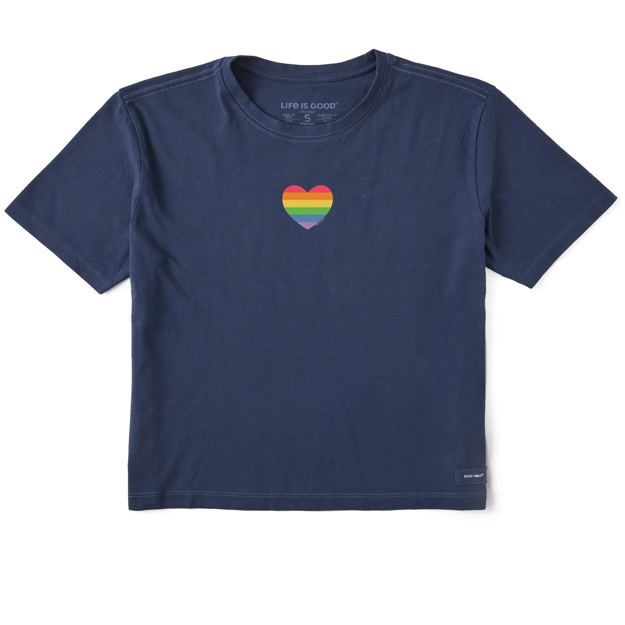 Women's Rainbow Pride Heart Short Sleeve Crusher Boxy Tee