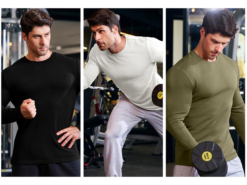 JMIERR Mens Long Sleeve Muscle T Shirts Casual Crewneck Knitted Longline Textured Tee Shirts for Gym Workout