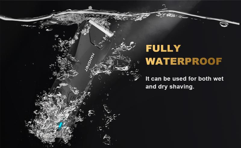 MANSPOT Manscape Body & Pubic Hair Trimmer for Men Electric Groin Hair Trimmer with Replaceable Ceramic Blade Heads Waterproof for Wet Dry Use Standing Recharge Dock 90 Minutes Shaving Time