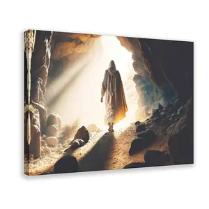 Jesus Ressurection Canvas Poster - Walking Out Of Tomb - Jesus of Nazareth - Christian Catholic Godly Christ Home Decor - Large Wall Decor