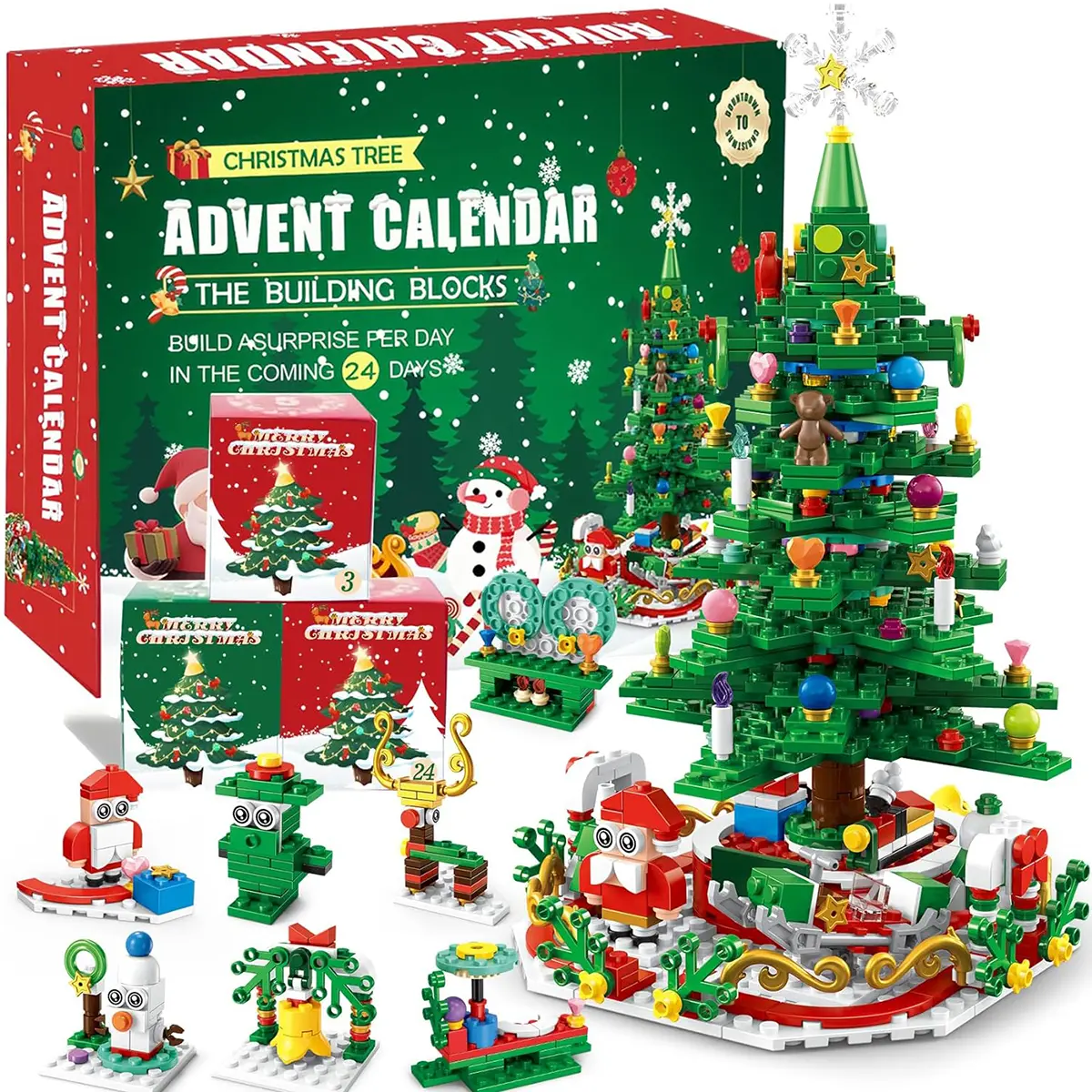 Building Block Advent Calendar 2026 Christmas Tree, 24 Days Christmas Building Block Advent Calendar | 2 Play Ways Xmas Tree & 24 Small Models, 2026 New Year Gifts for Adults Teens 14+