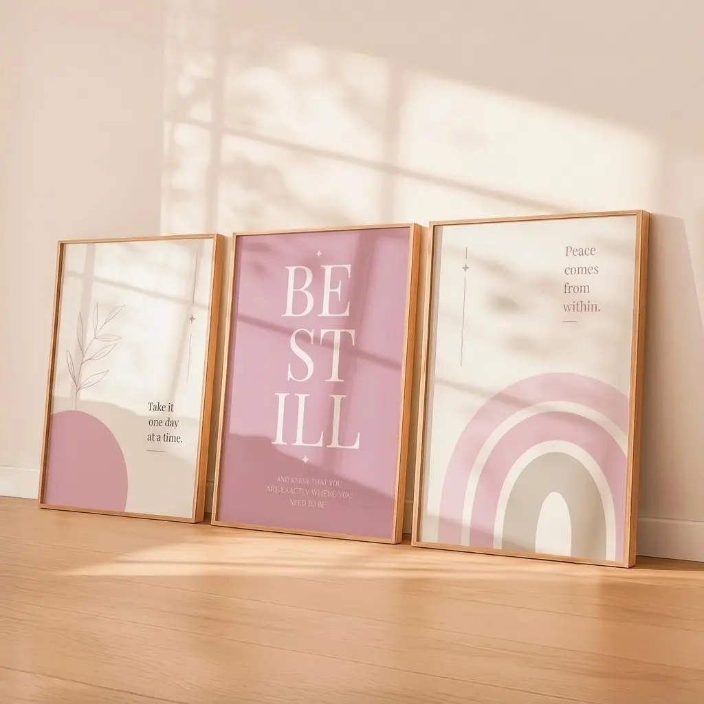 Aspire Collection Pink Feminine Wall Art Set of 3, Inspirational Quote Prints, Minimalist No-Frame Printable Posters for Home Decor