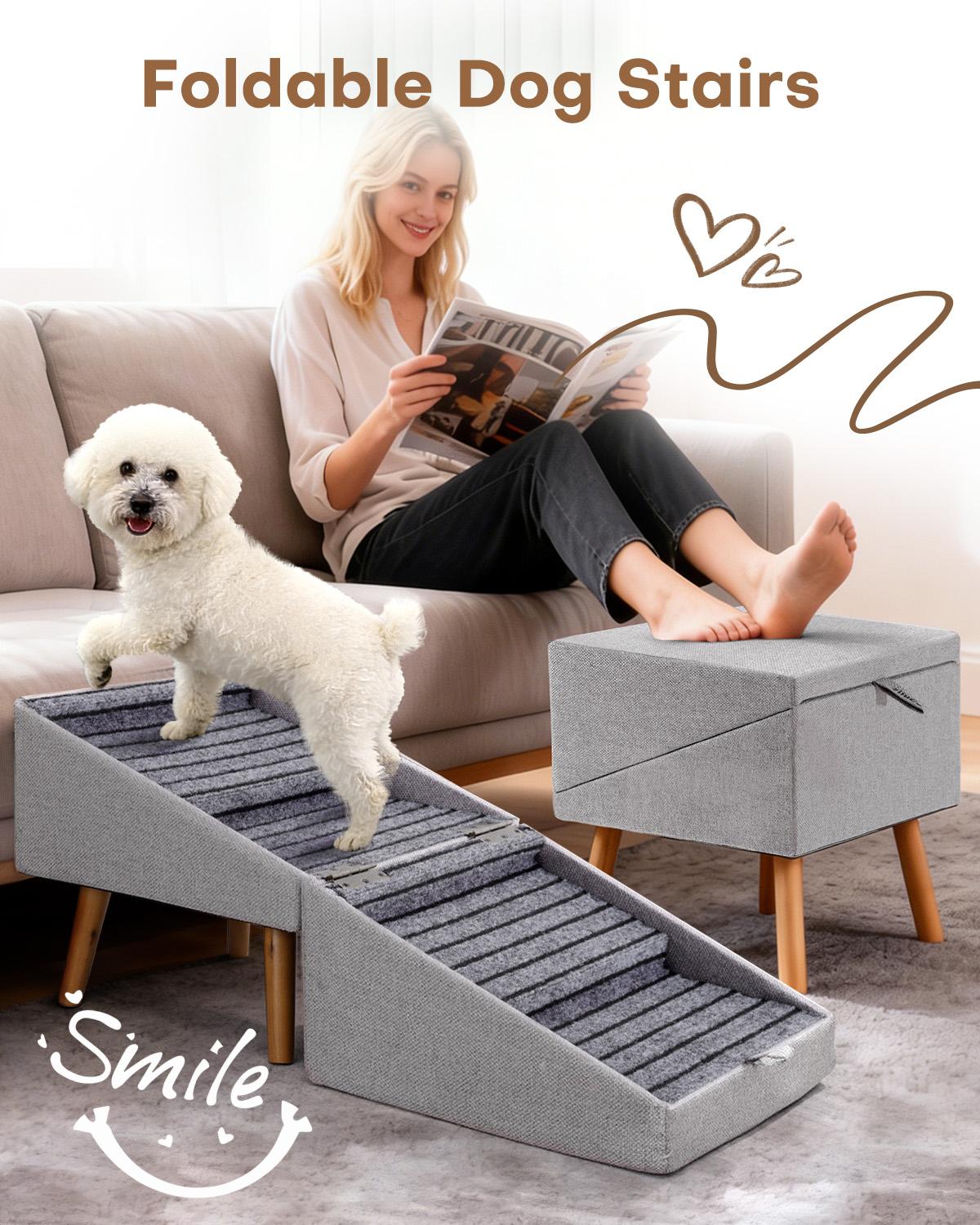 Prevent IVDD | 17'' Tall Dog Ramp Ottoman for Couch | Pet Stairs Steps for Small Dogs | Protect Dog's Joints | for Senior Injured Dogs, Dachshund,Chihuahua,Bulldog