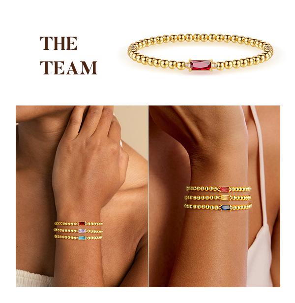Turandoss Birthstone Beaded Bracelet for Women - 14K Gold Plated Bead Elastic Bangle Bracelets Trendy Friendship Birthday Jewelry Gifts for Women