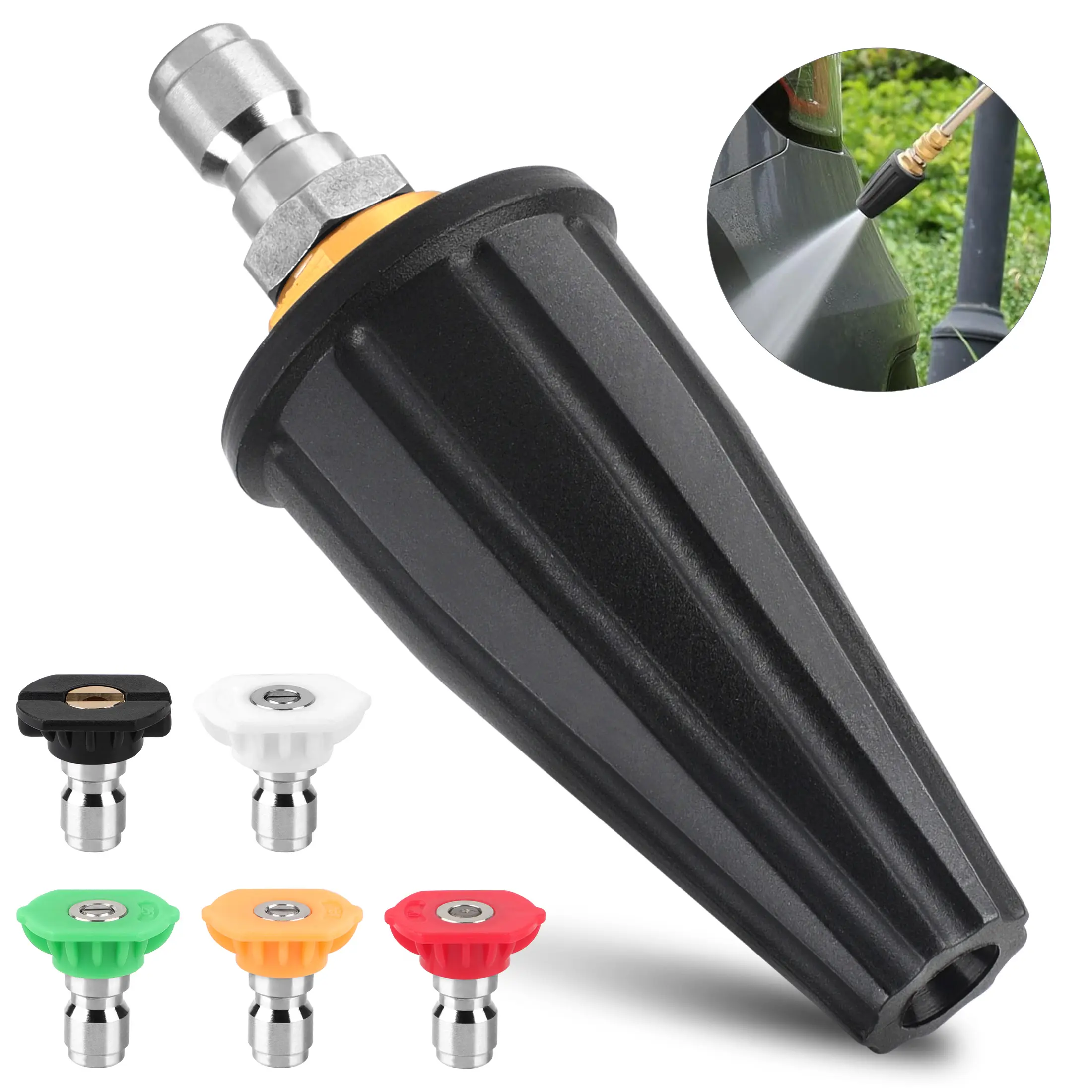 1/4 inch High-Pressure Washer Turbo Nozzle - 360° Rotating Turbo with 5 Spray Tips,Quick Connector for Ryobi,Greenworks,Craftsman, Troybilt
