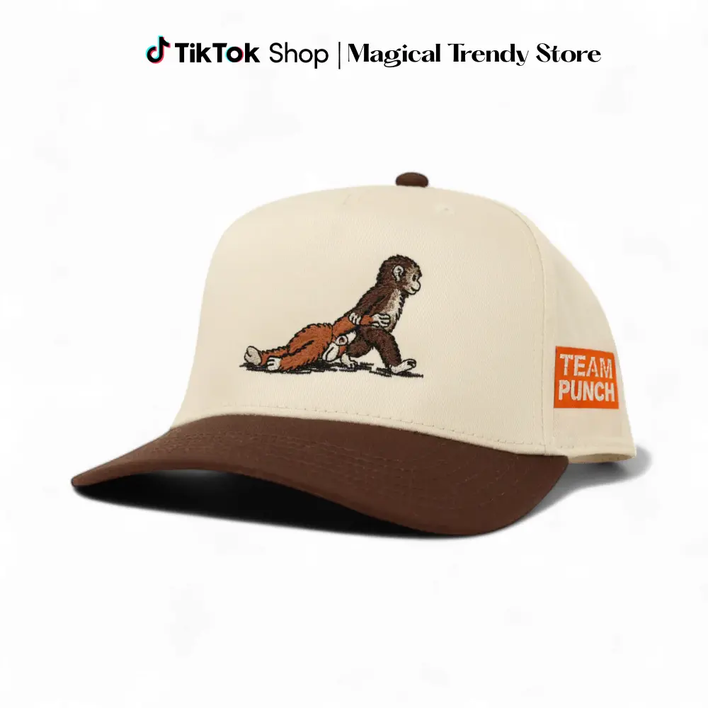 Punch Premium Embroidered Hat, TEAM PUNCH Premium Trucker Hat, Punch the Monkey Two-Tone Snapback Embroidered Cap, Vintage Washed Embroidered Cap