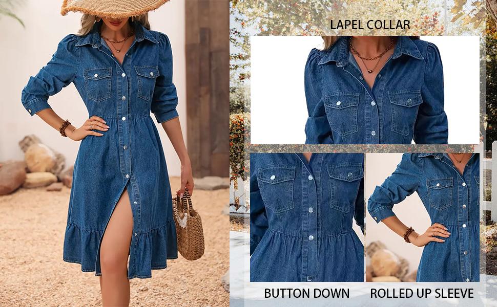 utcoco Women's Blue Denim Dress 2026 Fashionable Puff Sleeve Ruffled A-Line Midi Skirt Casual Spring Fall Winter Essential Basic Womenswear SpringStatements utcoco Women's Blue Denim Dress 2026 Fashionable Puff Sleeve Ruffled A-Line Midi Skirt Casual Spring Fall Winter Essential Basic Womenswear SpringStatements