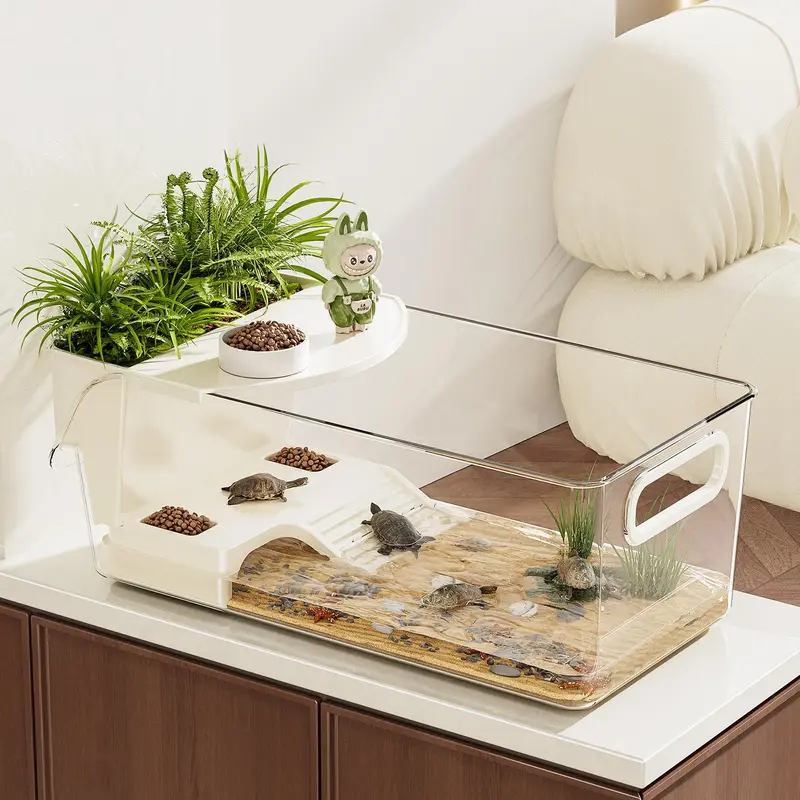 Plastic Small Enclosed Desktop Reptile Terrariums - Crab-Safe Size for Hermit Crabs & Baby Turtles, Crack-Check Reminder, Overfill Warning, Freshwater Breeding Tank (Pet Supplies, Reptile & Amphibian Decorations)