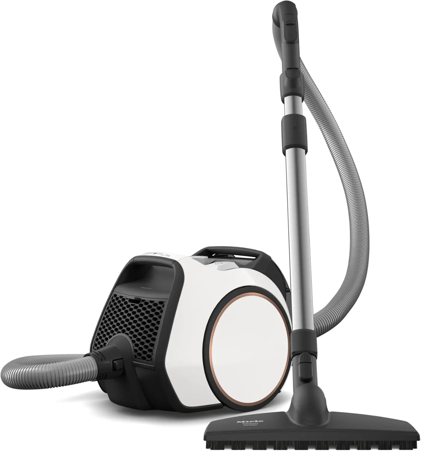 Miele Boost CX1 Parquet Corded Bagless Canister Vacuum Cleaner for Hard Floors - Lightweight, Compact, 1200W, 1L, 17.2lbs, Vortex Technology, HEPA AirClean Filter, Push Button, Touch Control, Cartridge System, White/Rose, 1 Liters