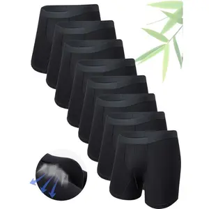 8-Pack Men'S Solid Color Bamboo Fiber Boxer Briefs, 95% Bamboo 5% Spandex, Medium Stretch Knit Fabric, Comfortable Soft Underwear for Casual Wear Menswear Socks Tights Beige Plain