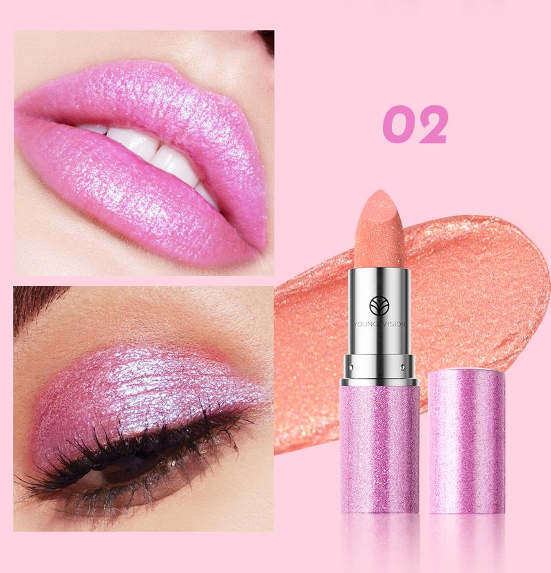 YOUNG VISION Chameleon 6-color Fine Sparkle Lipstick, Multi-purpose Facial Embossed Silk Screen Pearlescent Lipstick and Eyeshadow