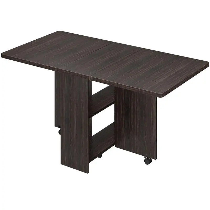 Dark Brown Space Saving Folding Dining Table with 2 Tier Storage-Extendable Drop Leaf Farmhouse Wood Kitchen Dining Room Tables Set for 4 (Dark Walnut, 50.1" D x 31.4" W x 29.5" H)