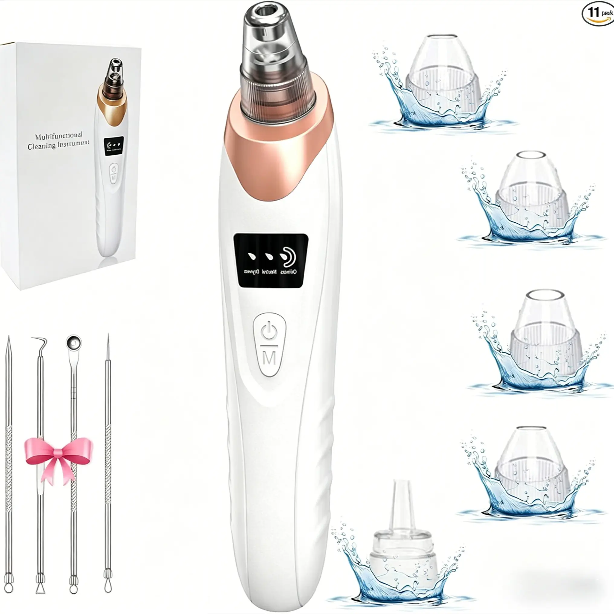 Electric Blackhead Remover Vacuum Pore Cleaner, Blackhead Removal and Pore Cleansing, 5 Suction Heads and 4 Stainless Steel Tools, 3 Modes Adjustable, Deep Cleansing Facial Cleaning Tool, Blackhead Extractor Tool