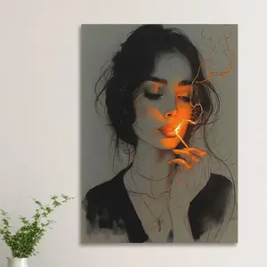 2D Flat, 1pc Mysterious Lit Match Figure Wall Art - Suspenseful Matchstick Flame Painting, Modern Minimalist Framed Matchstick Decor Suitable for Living Room, Bedroom, Kitchen - Hooked Installation (No Hardware), Easter & Mother' Day Gift	