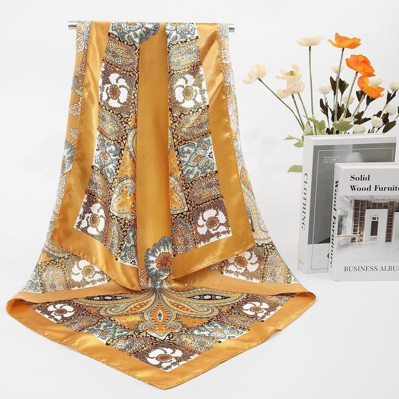 AWAYTR 4PCS/set 35” Large Square Head Scarves Silk Like Neck Scarf Bandana Hair Sleeping Head Wrap Fashionable Hair Scarfs for Women TikTokShopBlackFriday